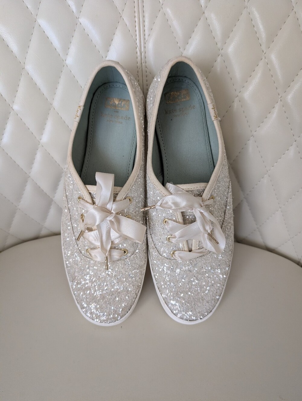 Kate Spade X Keds Women's Glitter Sneakers with Satin Ribbon Laced